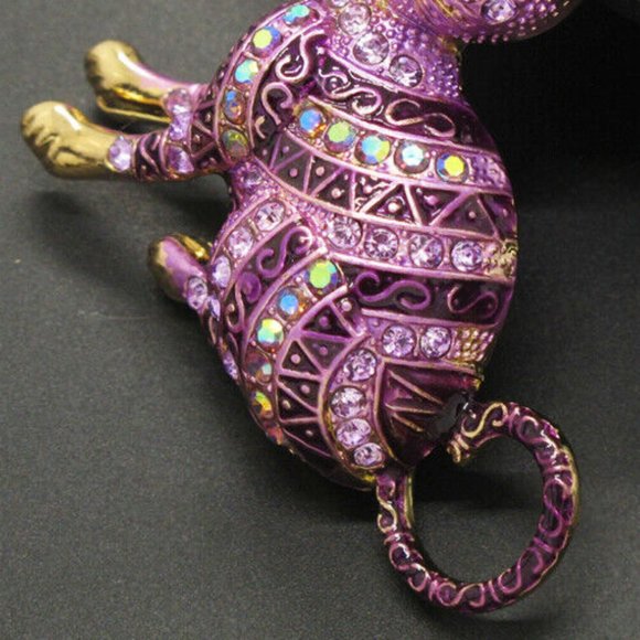 Betsey Johnson Adorable Purple Striped Rhinestone & Enamel CAT Pendant Necklace - Picture 5 of 8